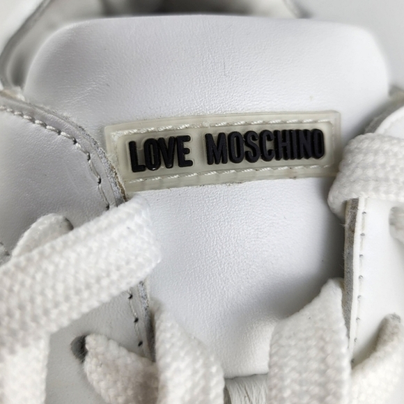 LOVE MOSCHINO Women's White Leather Low Top Trainers Sneakers Logo Fabric Sz 40 - Picture 14 of 16